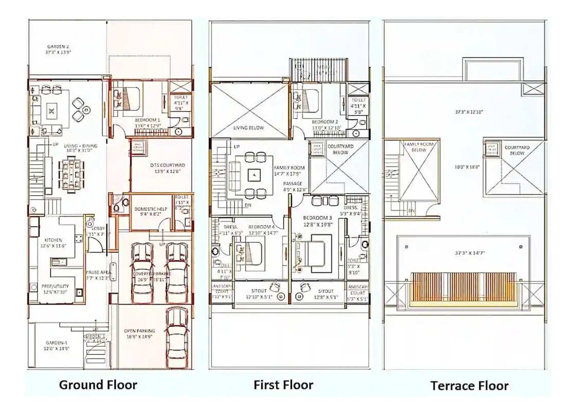 Floor plan of 4 BHK 2800 Sq. Ft. Villa in Shapoorji Pallonji Mango Tree Villa, Pune