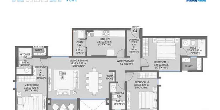 shapoorji pallonji residency phase 3 apartment 3 bhk 977sqft 20232320162346