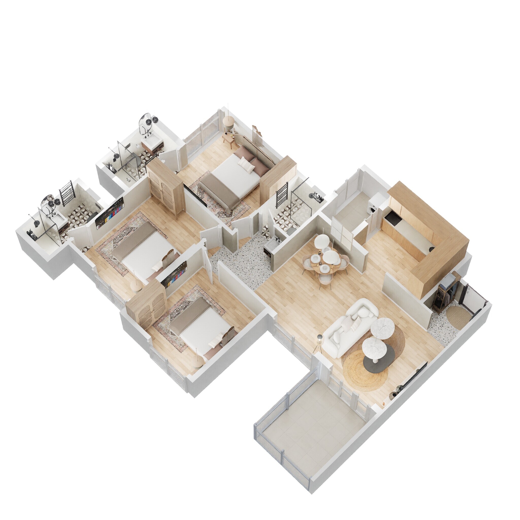 Floor plan of 3 BHK 787 Sq. Ft. Apartment in Shapoorji Pallonji Tornado, Pune