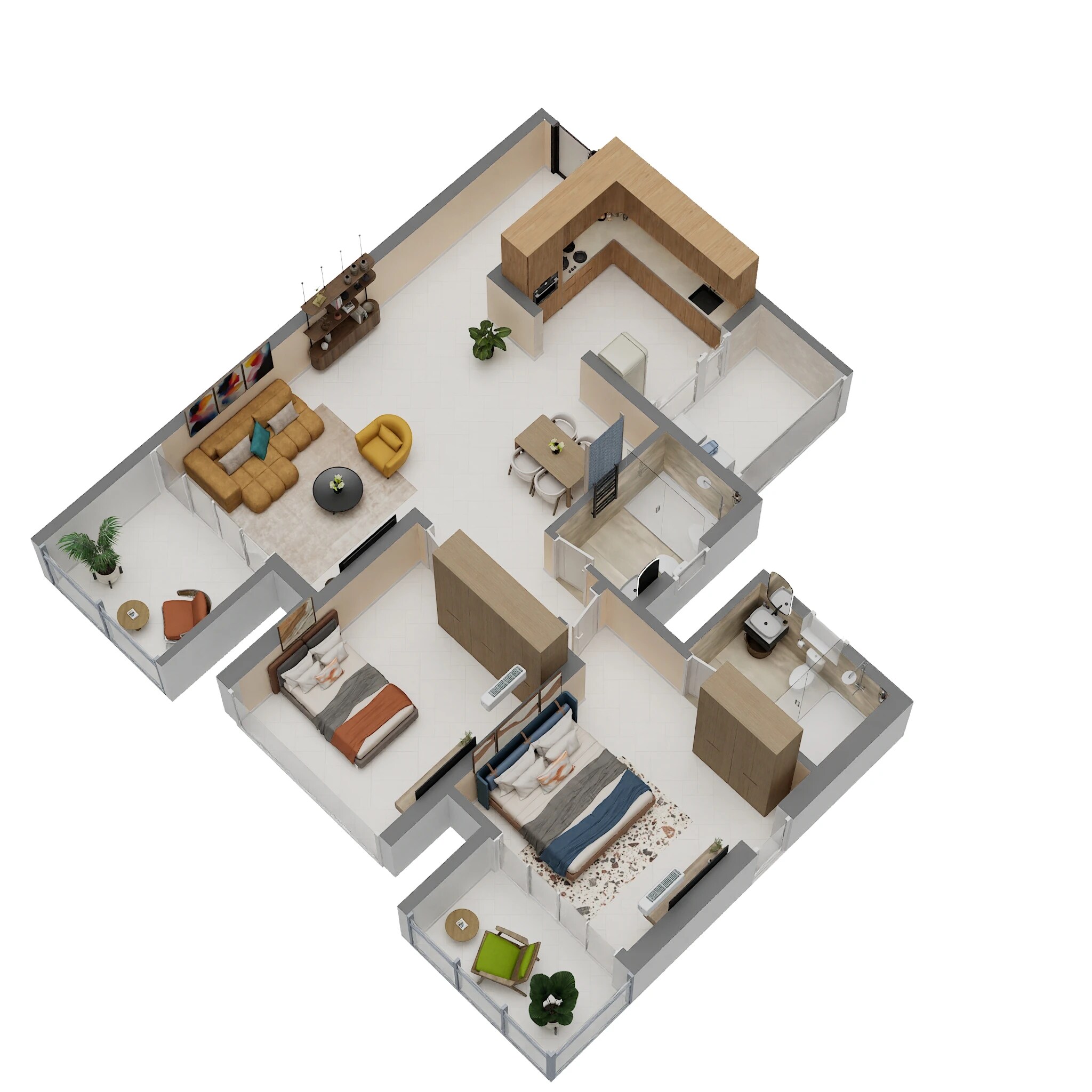 Floor plan of 2 BHK 874 Sq. Ft. Apartment in Shapoorji Pallonji Vanaha Verdant, Pune