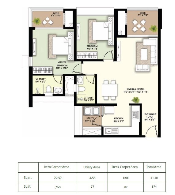 2 BHK 874 Sq. Ft. Apartment