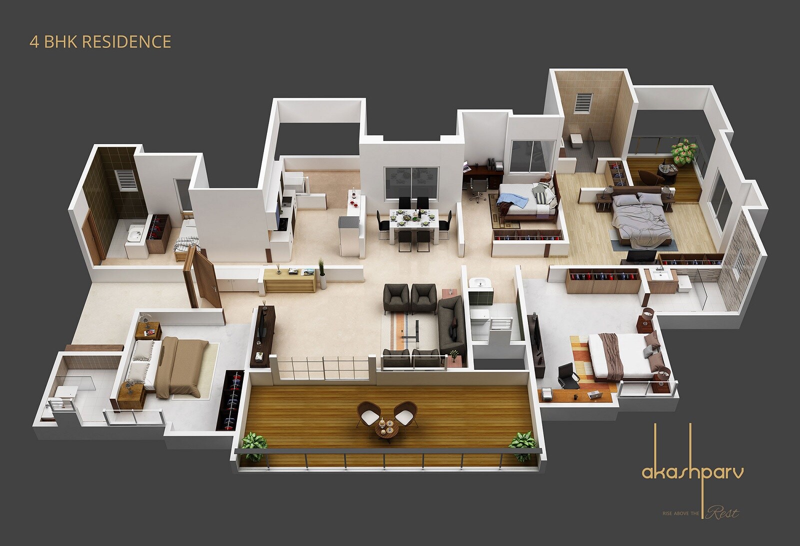 Floor plan of 4 BHK 2938 Sq. Ft. Apartment in Sharada Alliance Akashparv, Pune