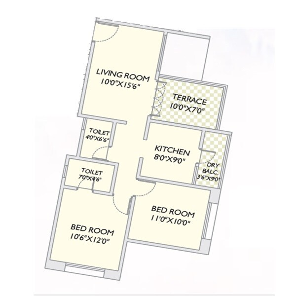 Floor plan of 2 BHK 745 Sq. Ft. Apartment in Sharada Megh Sparsh, Pune