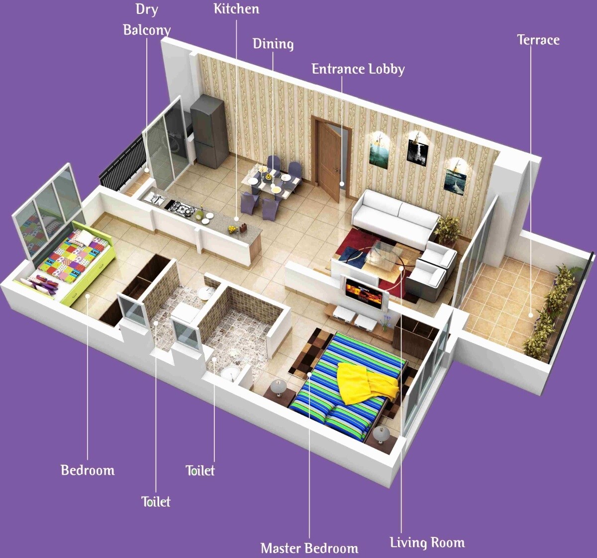 Floor plan of 2 BHK 868 Sq. Ft. Apartment in Sharada Myria, Pune