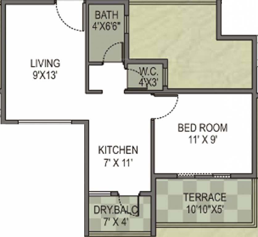 Floor plan of 1 BHK 381 Sq. Ft. Apartment in Sharada Parijat, Pune