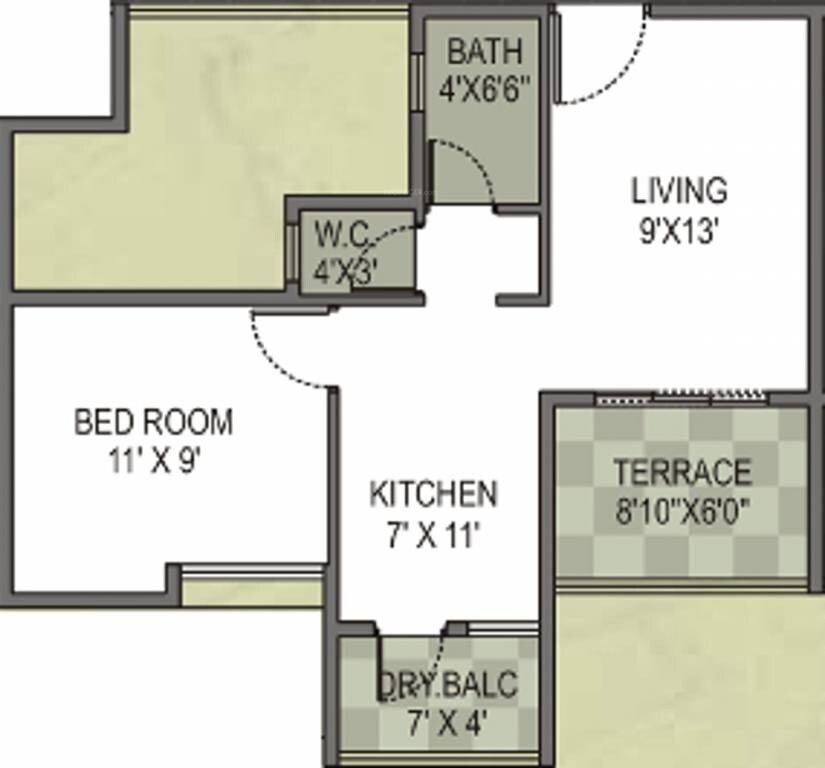 Floor plan of 1 BHK 386 Sq. Ft. Apartment in Sharada Parijat, Pune