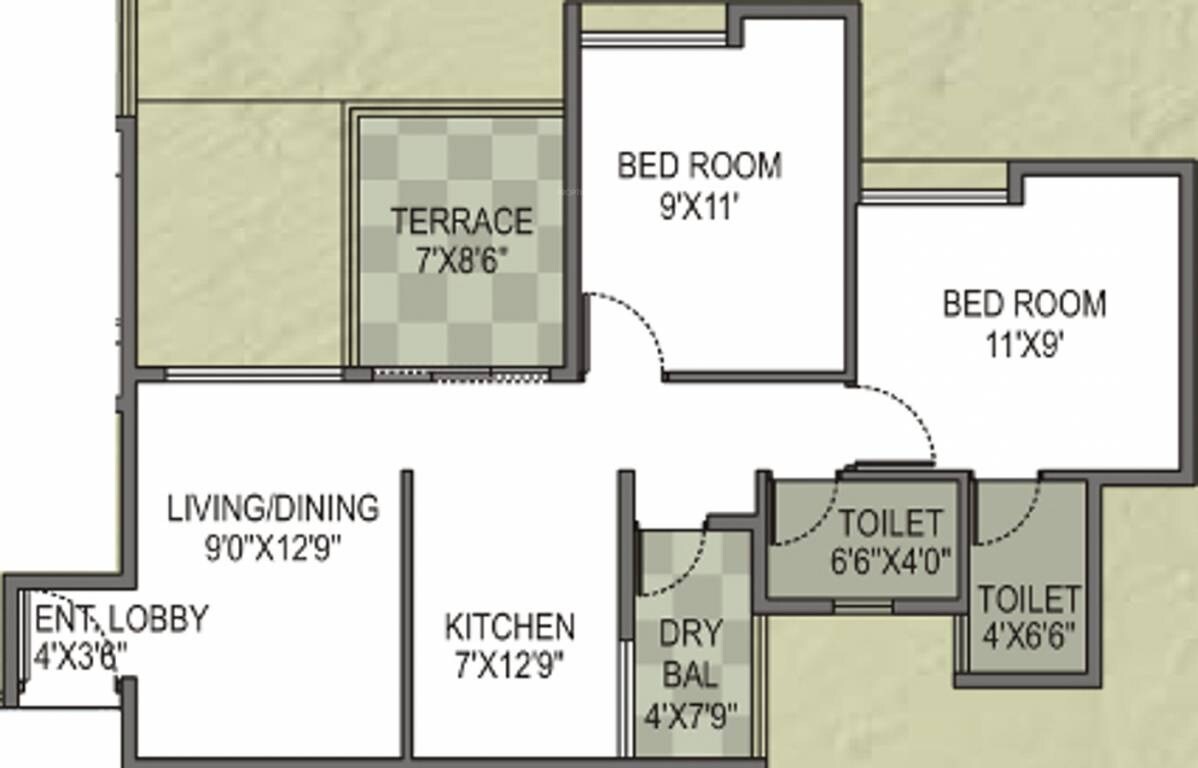 Floor plan of 2 BHK 548 Sq. Ft. Apartment in Sharada Parijat, Pune