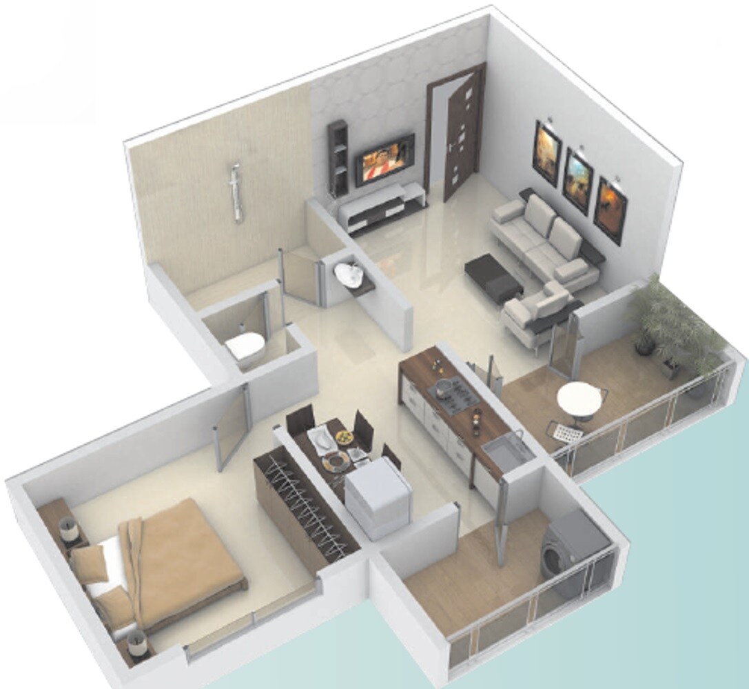 Floor plan of 1 BHK 380 Sq. Ft. Apartment in Sharada Pearl, Pune