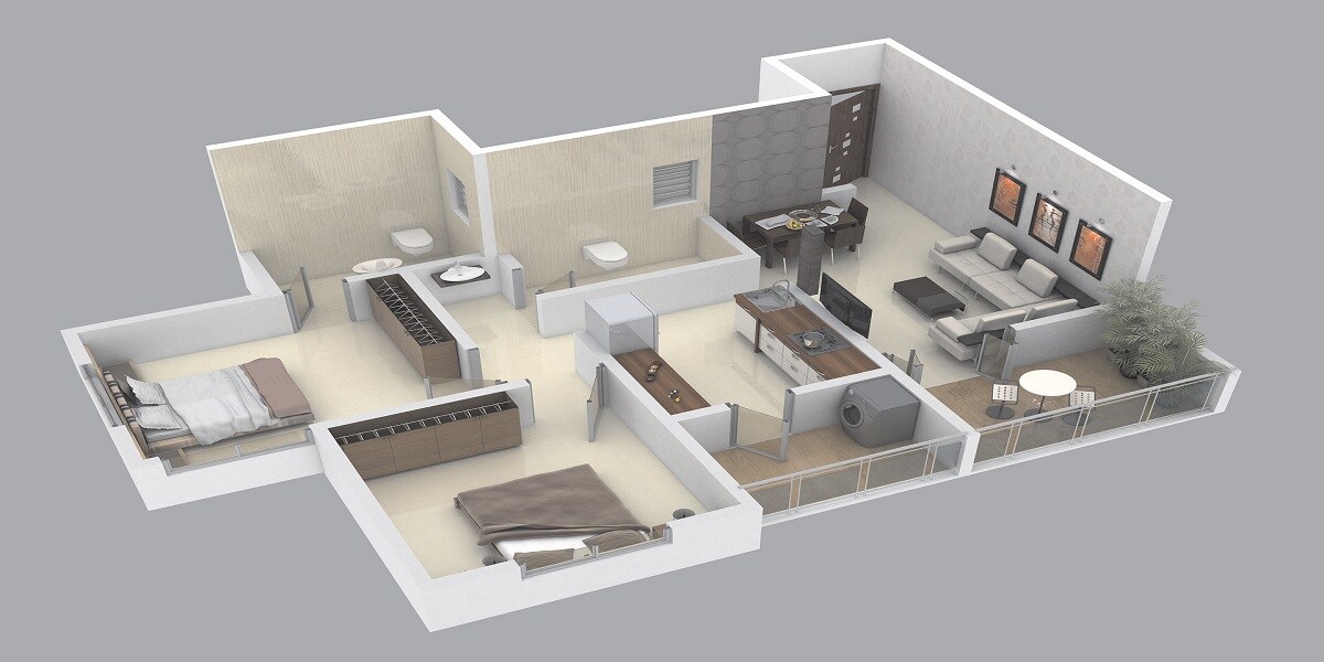 Floor plan of 2 BHK 567 Sq. Ft. Apartment in Sharada Pearl, Pune