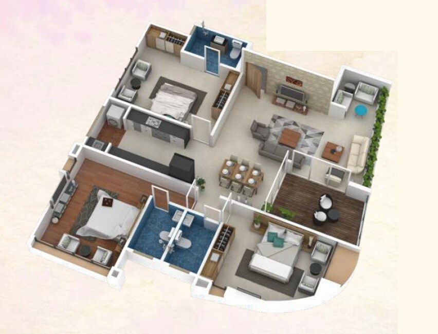 Floor plan of 3 BHK 1132 Sq. Ft. Apartment in Shashi Apartment, Pune