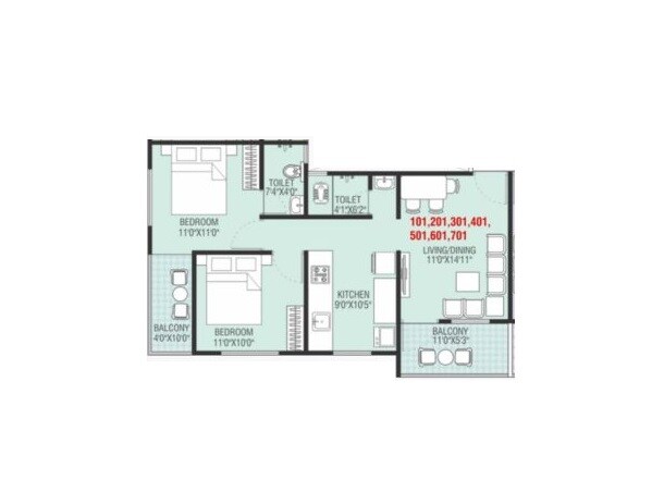 Floor plan of 2 BHK 735 Sq. Ft. Apartment in Shashwat Elica, Pune