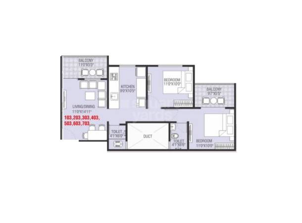 Floor plan of 2 BHK 739 Sq. Ft. Apartment in Shashwat Elica, Pune