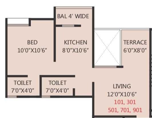 Floor plan of 1 BHK 650 Sq. Ft. Apartment in Shaurya Sargam, Pune