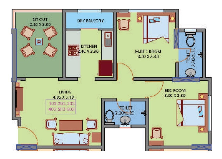 Floor plan of 2 BHK 625 Sq. Ft. Apartment in Shavira Residency, Pune