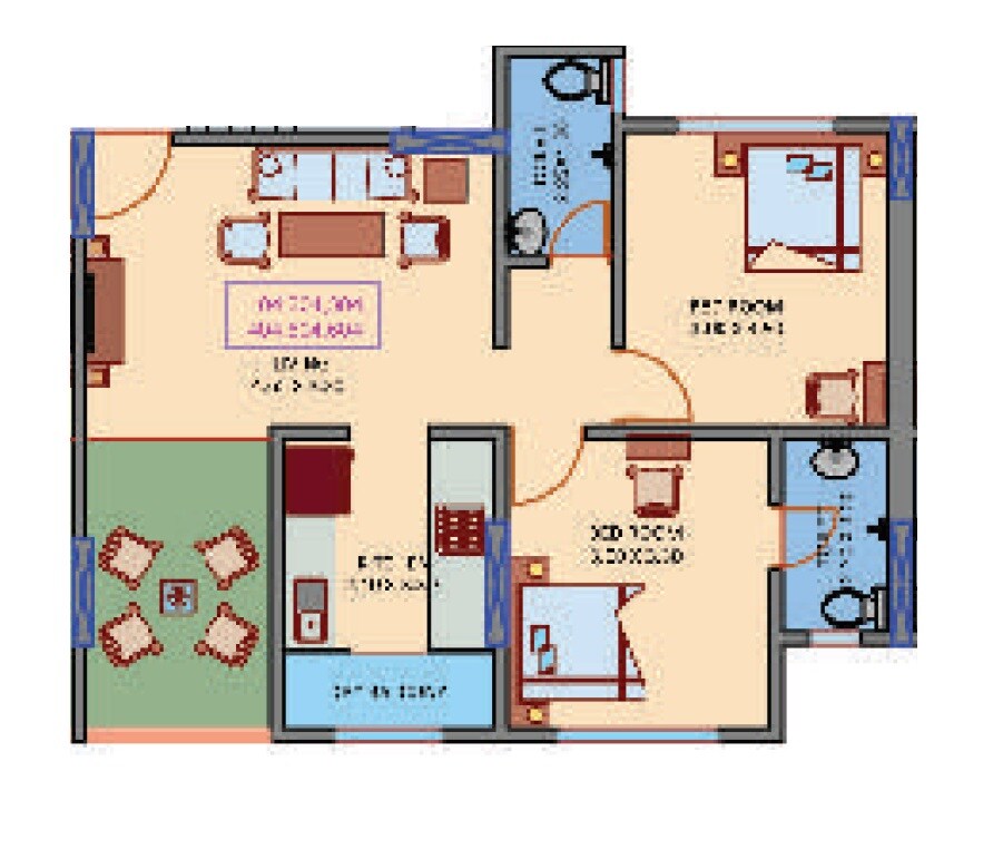 Floor plan of 2 BHK 653 Sq. Ft. Apartment in Shavira Residency, Pune