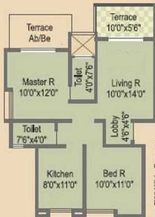 Floor plan of 2 BHK 845 Sq. Ft. Apartment in Shekhar Home Fianza City, Pune