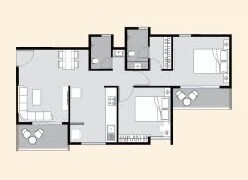 Floor plan of 2 BHK 811 Sq. Ft. Apartment in Shekhar NB Towers, Pune