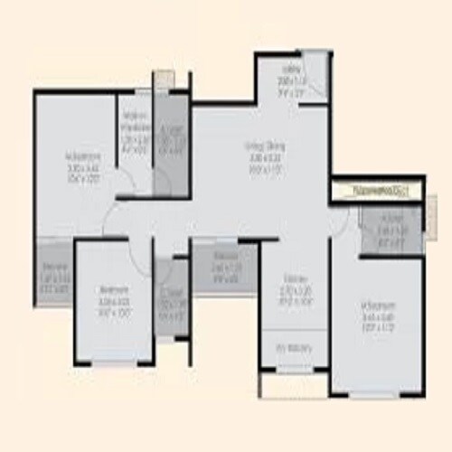 Floor plan of 3 BHK 967 Sq. Ft. Apartment in Shekhar NB Towers, Pune