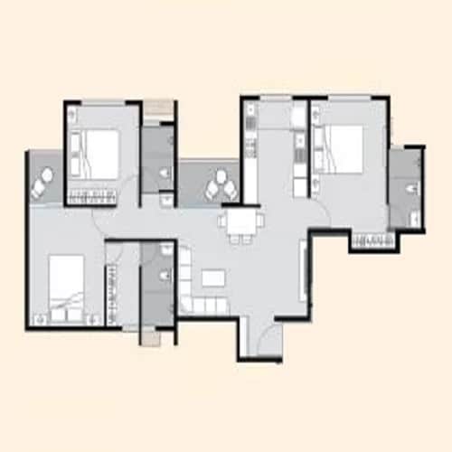 Floor plan of 3 BHK 983 Sq. Ft. Apartment in Shekhar NB Towers, Pune
