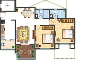 Floor plan of 2 BHK 729 Sq. Ft. Apartment in Sheth Beverly Hills, Pune