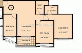 Floor plan of 2 BHK 1120 Sq. Ft. Apartment in Sheth Konark Exotica, Pune