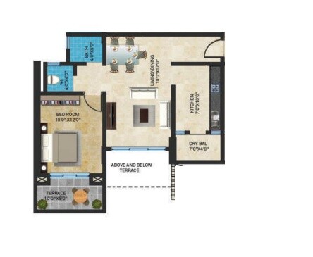 Floor plan of 2 BHK 367 Sq. Ft. Apartment in Sheth Tiara, Pune