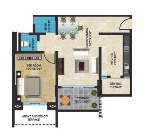 Floor plan of 1 BHK 405 Sq. Ft. Apartment in Sheth Tiara, Pune