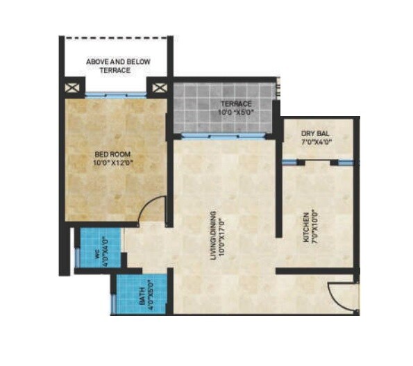 Floor plan of 1 BHK 453 Sq. Ft. Apartment in Sheth Tiara, Pune