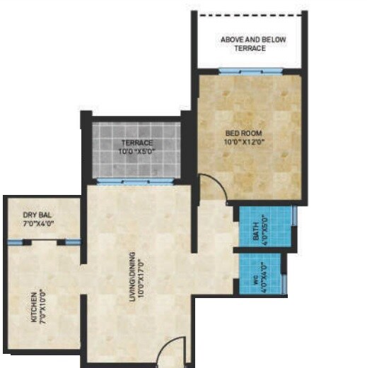 Floor plan of 1 BHK 465 Sq. Ft. Apartment in Sheth Tiara, Pune
