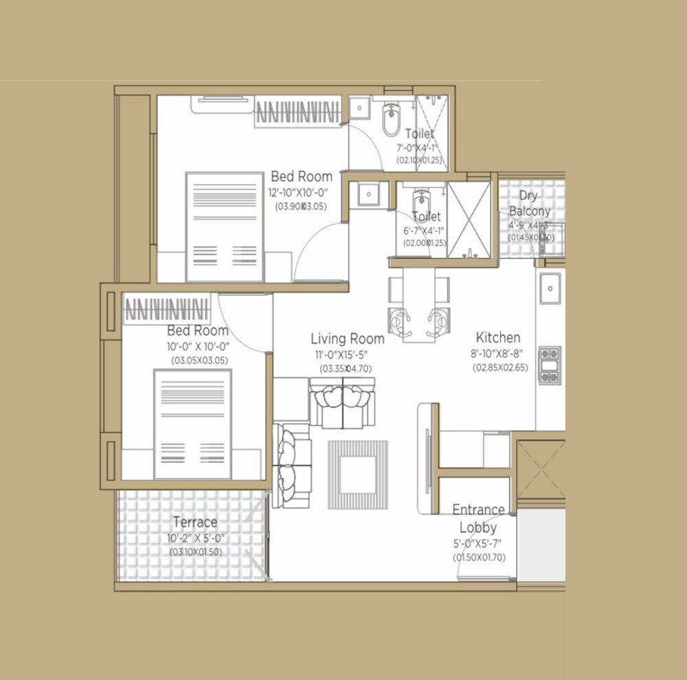 2 BHK 664 Sq. Ft. Apartment