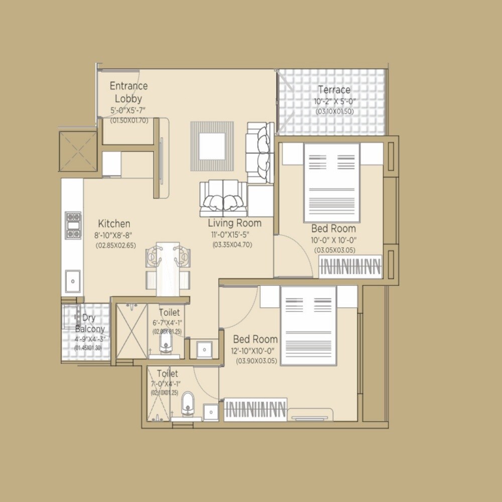 2 BHK 707 Sq. Ft. Apartment