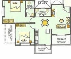 Floor plan of 2 BHK 715 Sq. Ft. Apartment in Shewale Park, Pune
