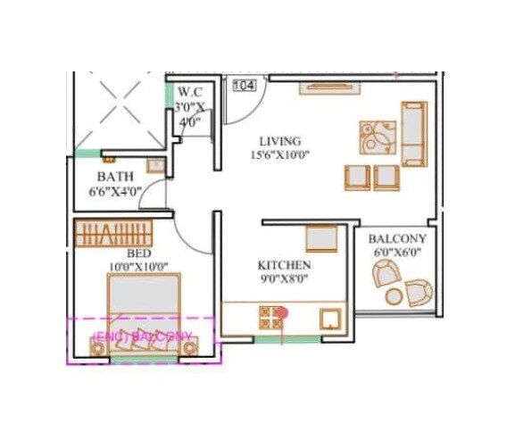 Floor plan of 1 BHK 410 Sq. Ft. Apartment in Shitole Kapila CHS, Pune