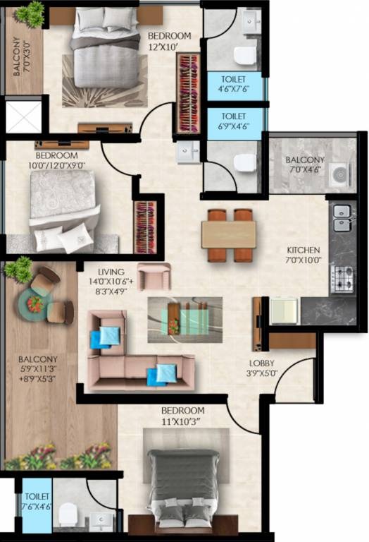 Shiv 24 Sunshine Towers 3 BHK Layout