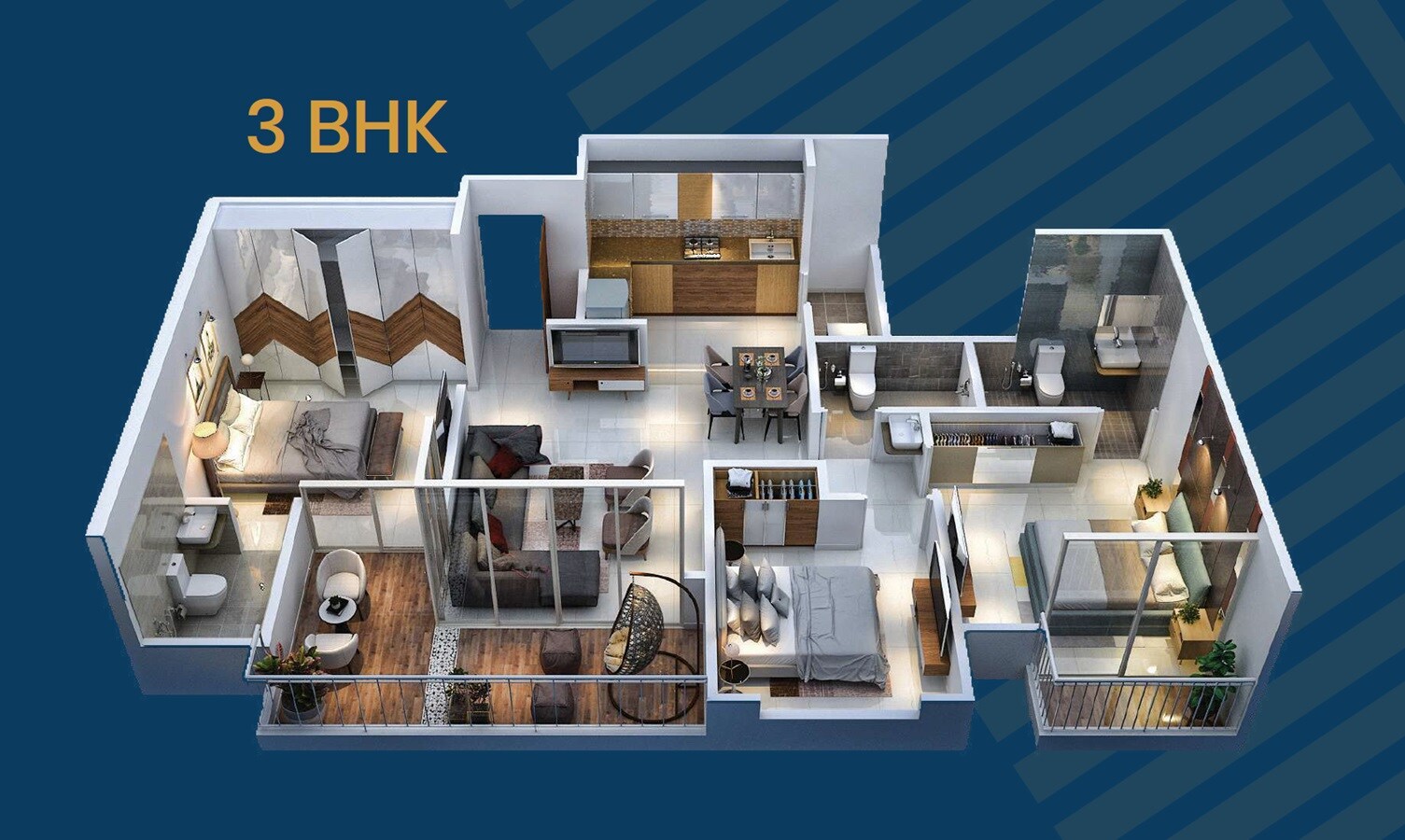 3 BHK 940 Sq. Ft. Apartment