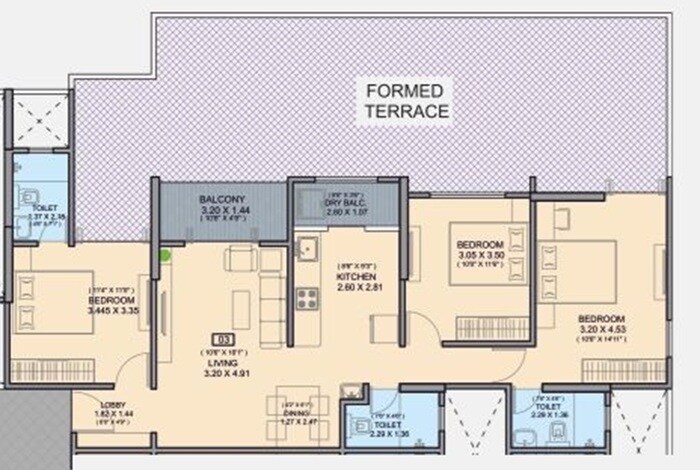 Floor plan of 3 BHK 1141 Sq. Ft. Apartment in Shiv Divine Fortune, Pune