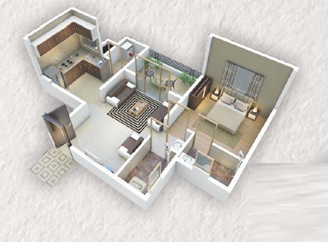 Floor plan of 1 BHK 465 Sq. Ft. Apartment in Shiv Kings Plaza, Pune