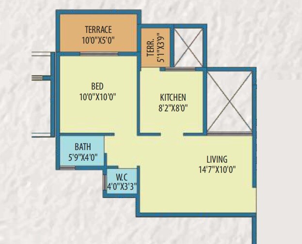 Floor plan of 1 BHK 531 Sq. Ft. Apartment in Shiv Kings Plaza, Pune