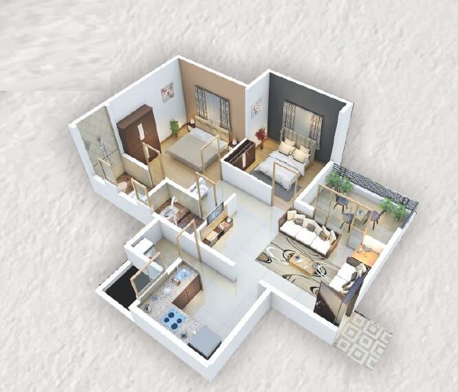 Floor plan of 2 BHK 624 Sq. Ft. Apartment in Shiv Kings Plaza, Pune
