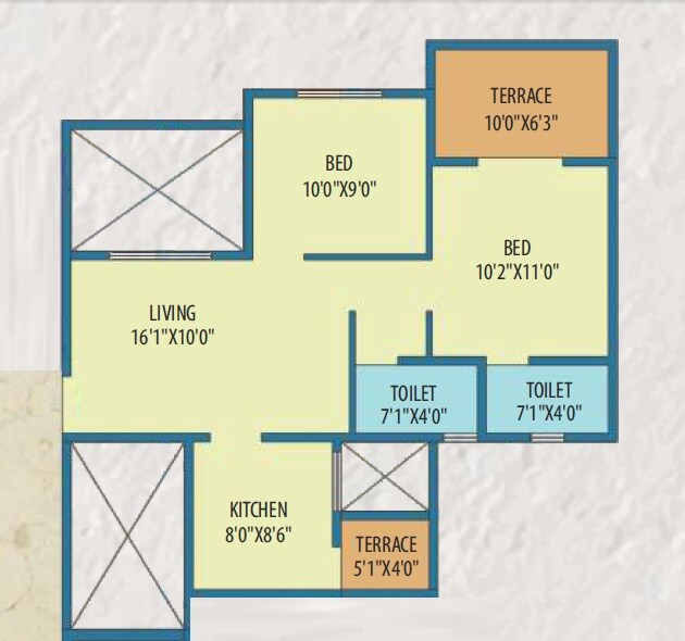 Floor plan of 2 BHK 650 Sq. Ft. Apartment in Shiv Kings Plaza, Pune