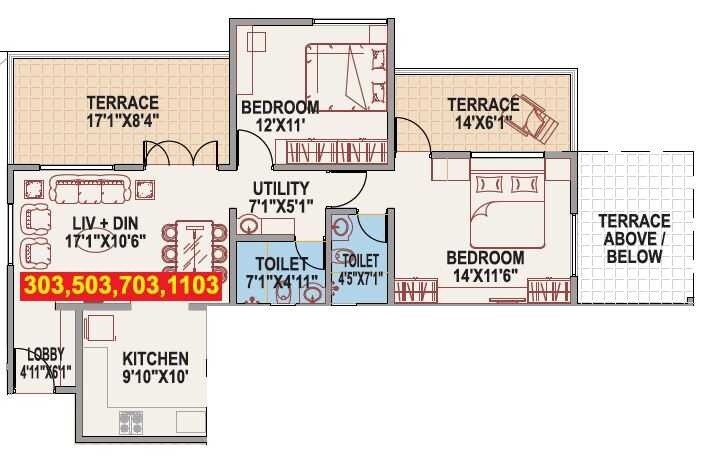 Floor plan of 2 BHK 1100 Sq. Ft. Apartment in Shiv Samruddhi, Pune