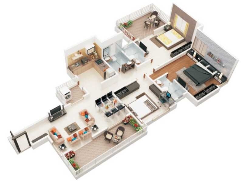 Floor plan of 2 BHK 1400 Sq. Ft. Apartment in Shiv Samruddhi, Pune