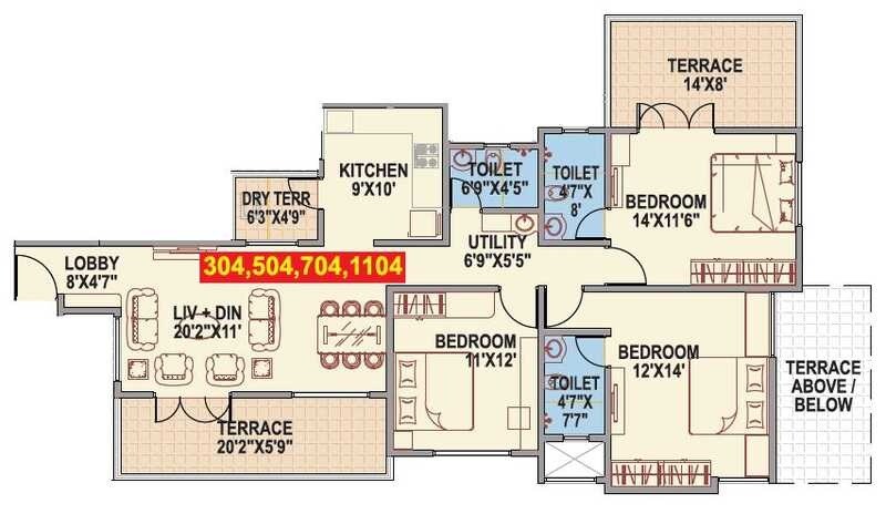 Floor plan of 3 BHK 1500 Sq. Ft. Apartment in Shiv Samruddhi, Pune