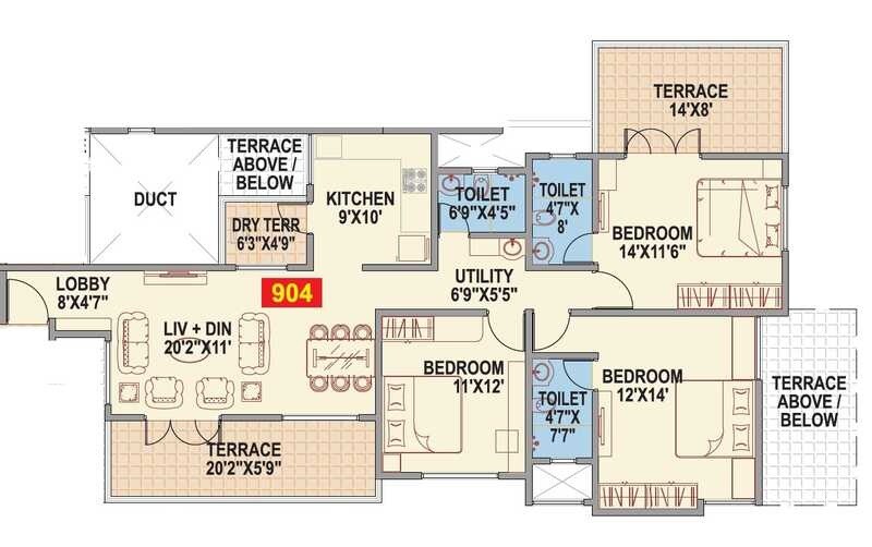 Floor plan of 3 BHK 2500 Sq. Ft. Apartment in Shiv Samruddhi, Pune