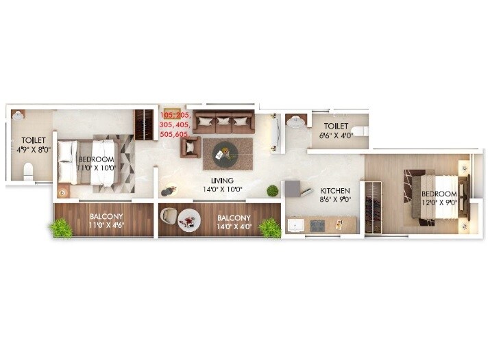 Floor plan of 2 BHK 647 Sq. Ft. Apartment in Shiv Shree Sanskruti, Pune