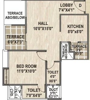 Floor plan of 1 BHK 312 Sq. Ft. Apartment in Shiv Zen World, Pune