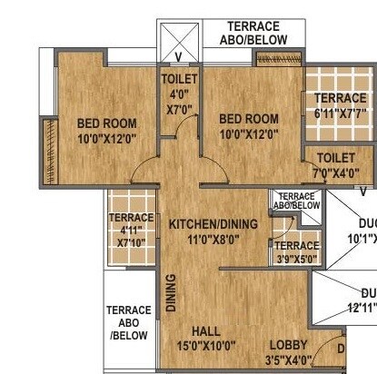 Floor plan of 2 BHK 333 Sq. Ft. Apartment in Shiv Zen World, Pune