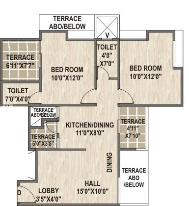 Floor plan of 2 BHK 624 Sq. Ft. Apartment in Shiv Zen World, Pune