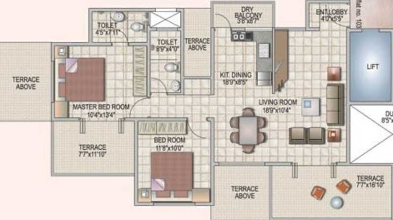 Floor plan of 2 BHK 1200 Sq. Ft. Apartment in Shiva Heights, Pune
