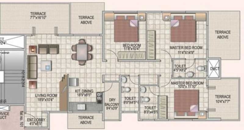 Floor plan of 3 BHK 1650 Sq. Ft. Apartment in Shiva Heights, Pune